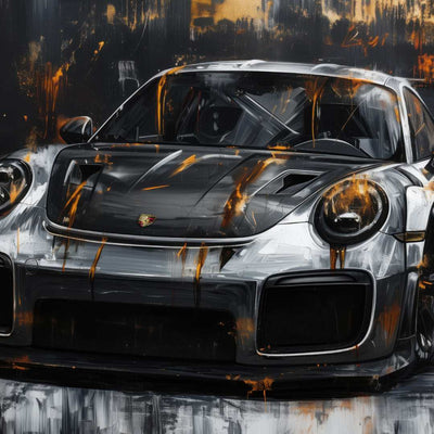 stampa su tela dettaglio ravvicinato porsche 911 gt3 rs oro nera argento